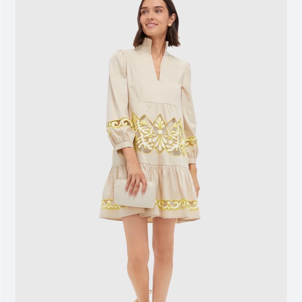Tuckernuck Cream Mini Dress with Yellow Embroidered Trim